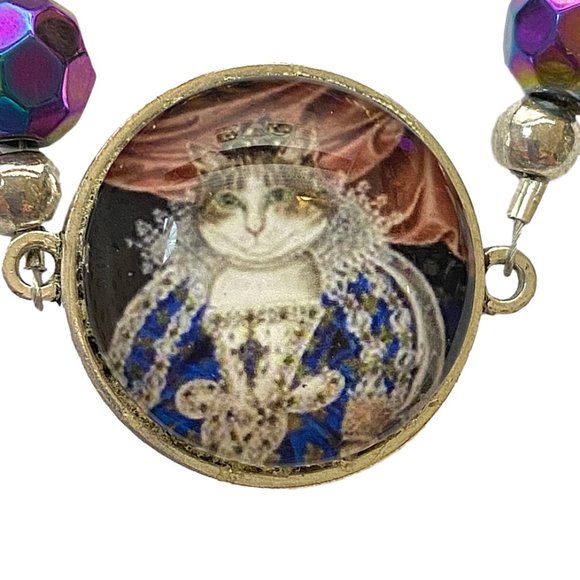 Regal Queen of Cats Cabochon Beaded Bracelet NEW - Picture 1 of 16